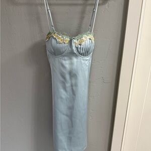 Light Blue Floral Embroidered Slip Dress